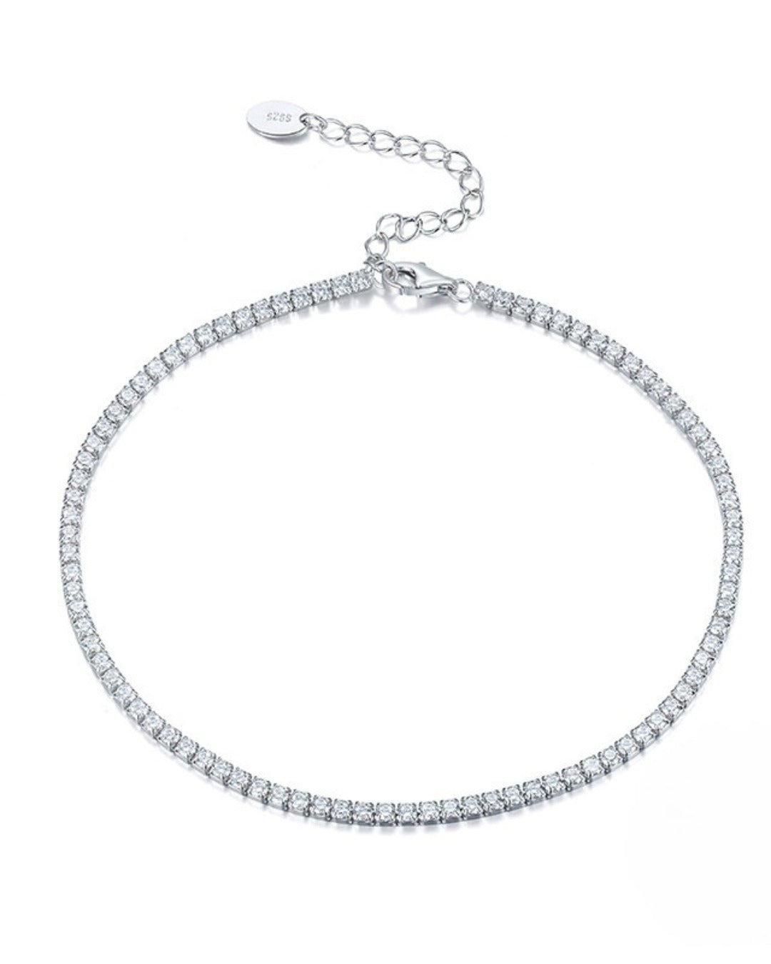 Tobillera Plata Italiana 925 Rodinada 4.5gr (21 cm). Cristales Swarovski
