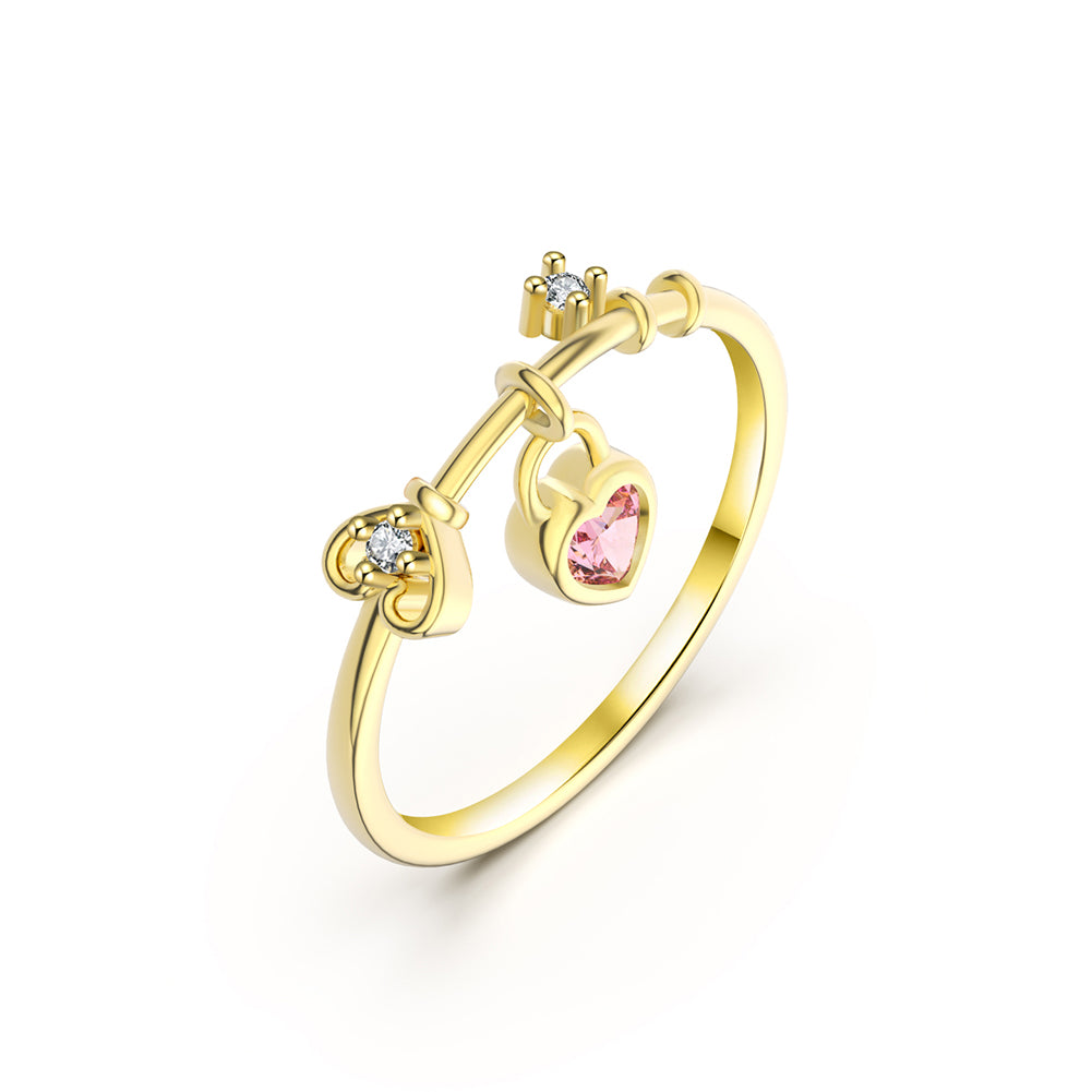 Anillo Plata Italiana 925 bañado en Oro de 14K con Cristal Austriaco Pink and White