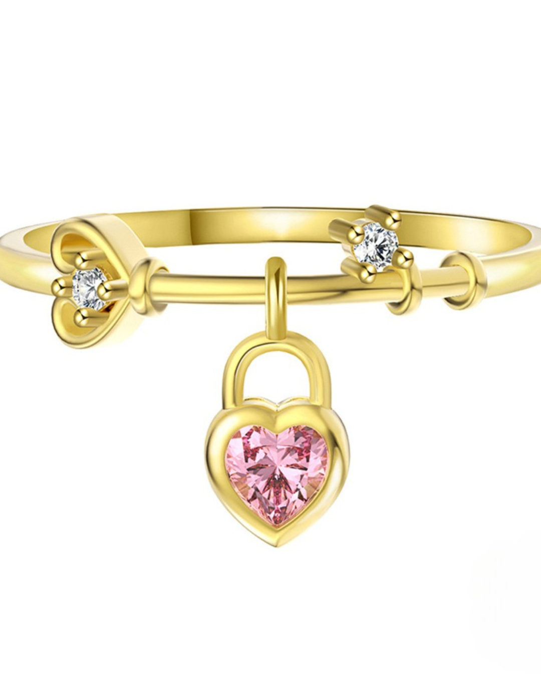 Anillo Plata Italiana 925 bañado en Oro de 14K con Cristal Austriaco Pink and White
