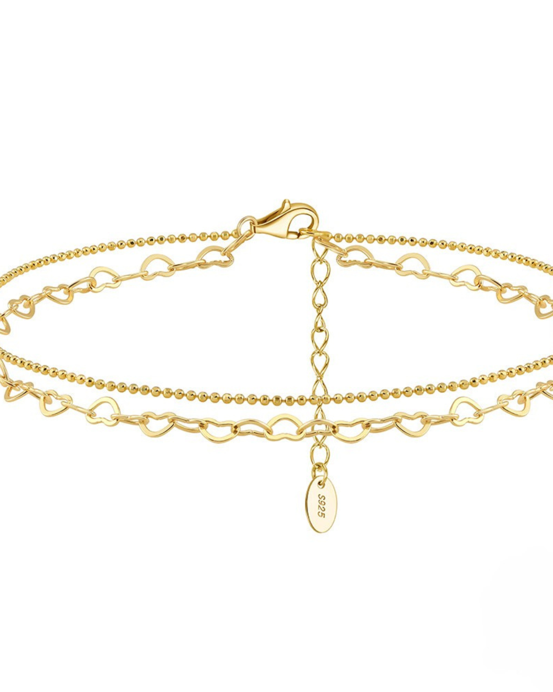 Tobillera Plata Italiana 925 2.29gr bañada en Oro 14K ( 21cm + Alargue5 cm)
