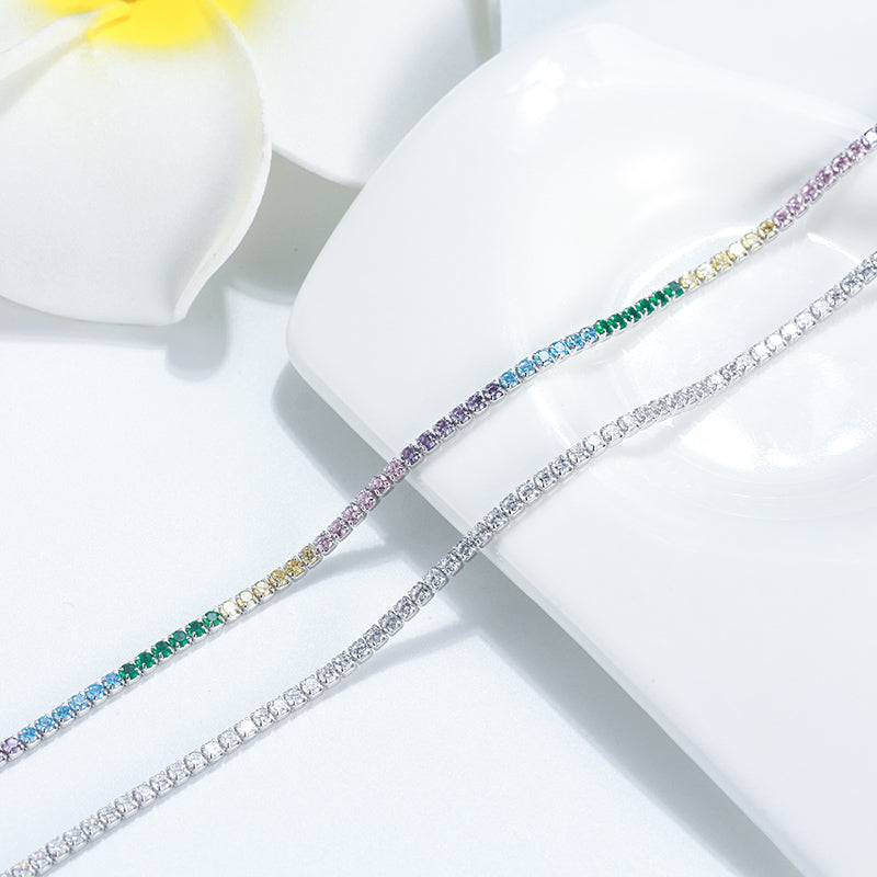 Tobillera Plata Italiana 925 Rodinada 4.5gr (21 cm). Cristales Swarovski