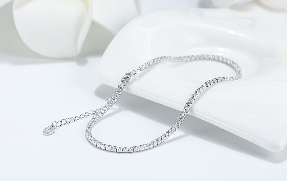 Tobillera Plata Italiana 925 Rodinada 4.5gr (21 cm). Cristales Swarovski