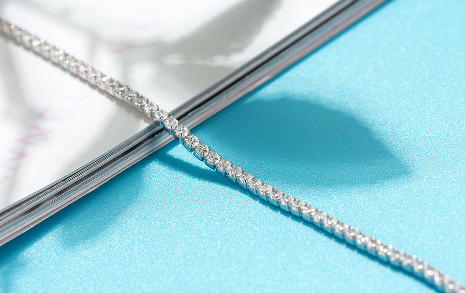 Tobillera Plata Italiana 925 Rodinada 4.5gr (21 cm). Cristales Swarovski