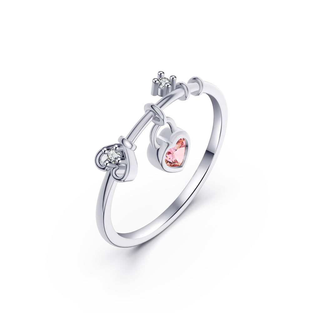 Anillo Plata Italiana 925 Rodinado y Cristal Austriaco Pink and White