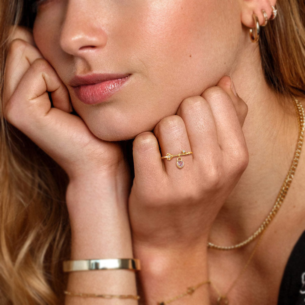 Anillo Plata Italiana 925 bañado en Oro de 14K con Cristal Austriaco Pink and White