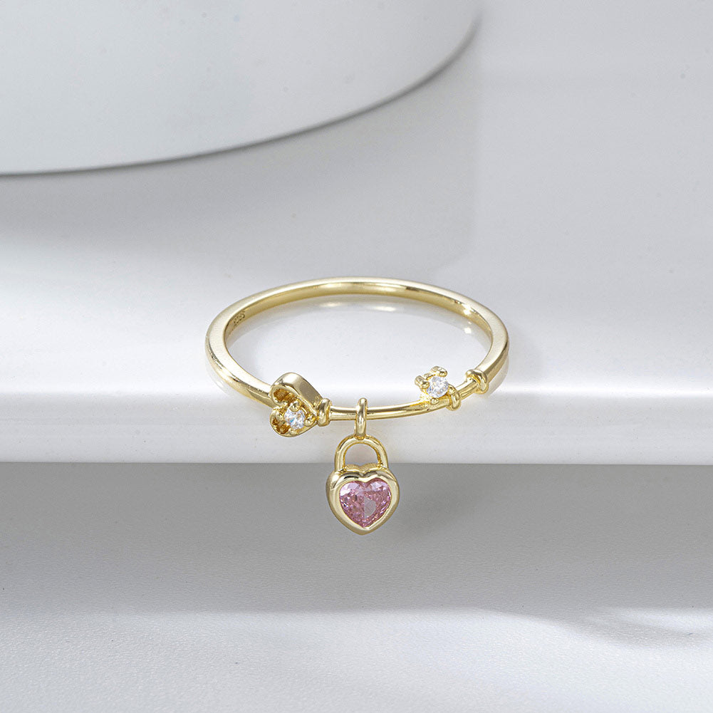 Anillo Plata Italiana 925 bañado en Oro de 14K con Cristal Austriaco Pink and White