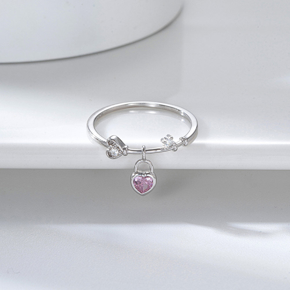 Anillo Plata Italiana 925 Rodinado y Cristal Austriaco Pink and White