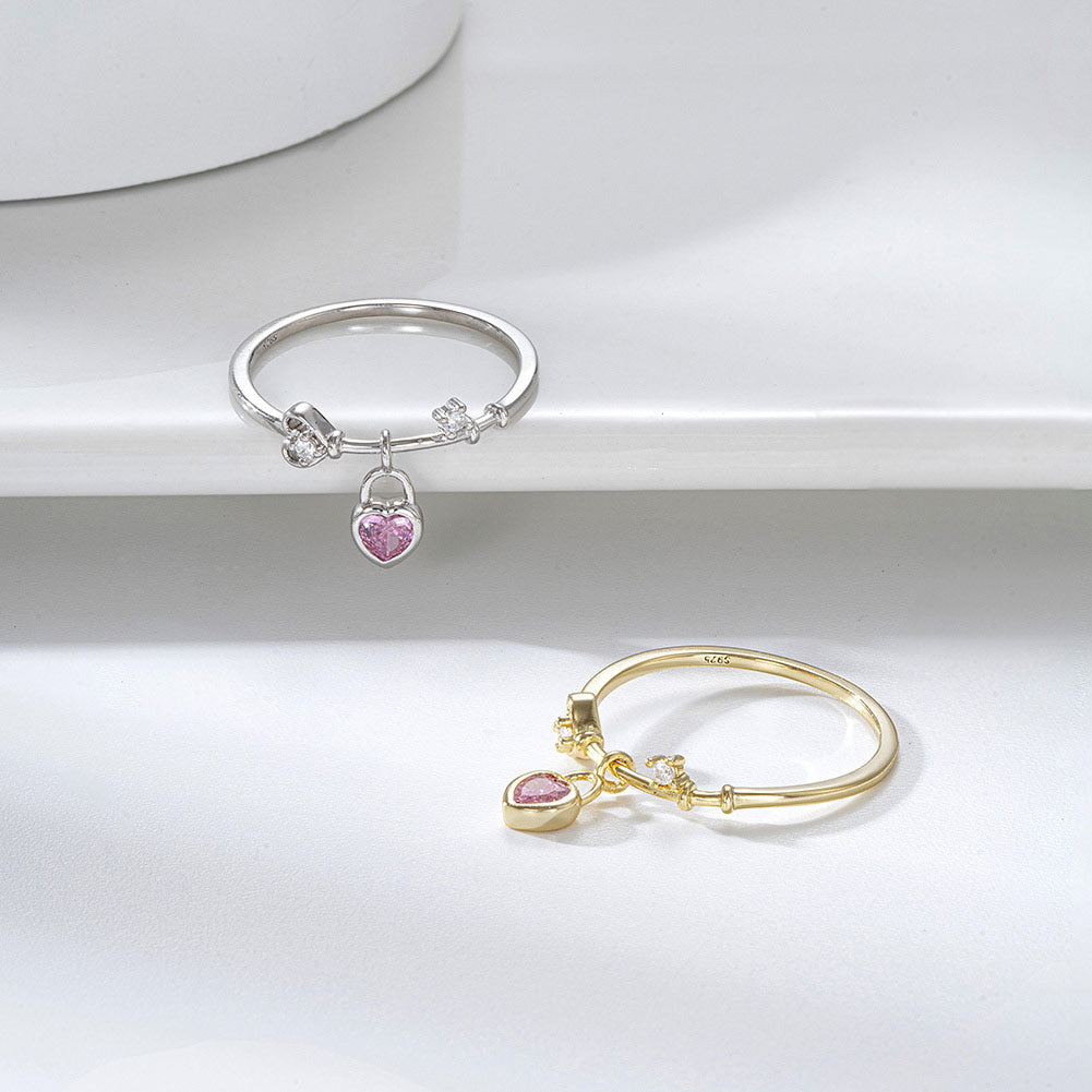 Anillo Plata Italiana 925 bañado en Oro de 14K con Cristal Austriaco Pink and White