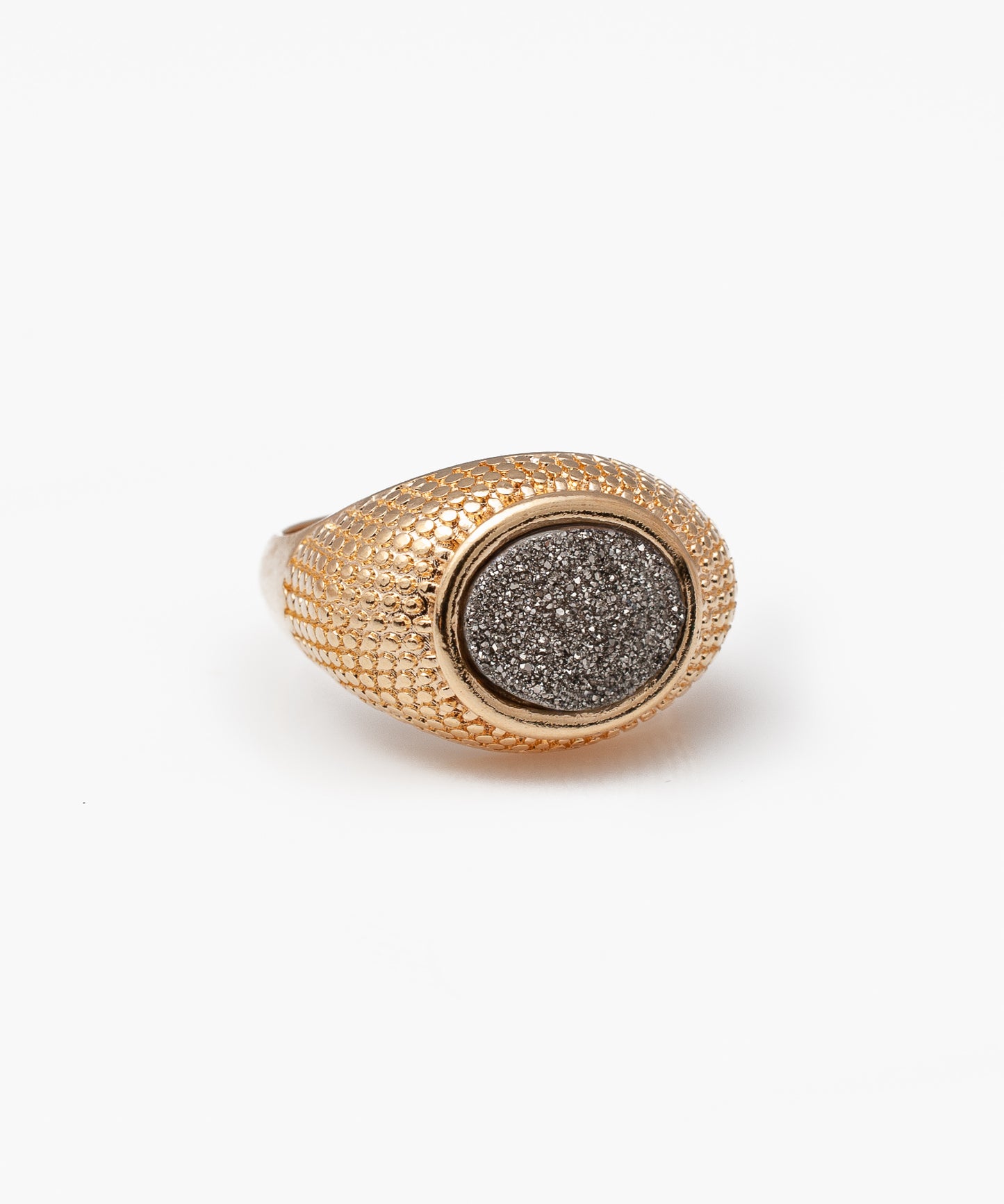 Anillo HEDRA Drusa Metalizada Titanio Baño Oro 18k