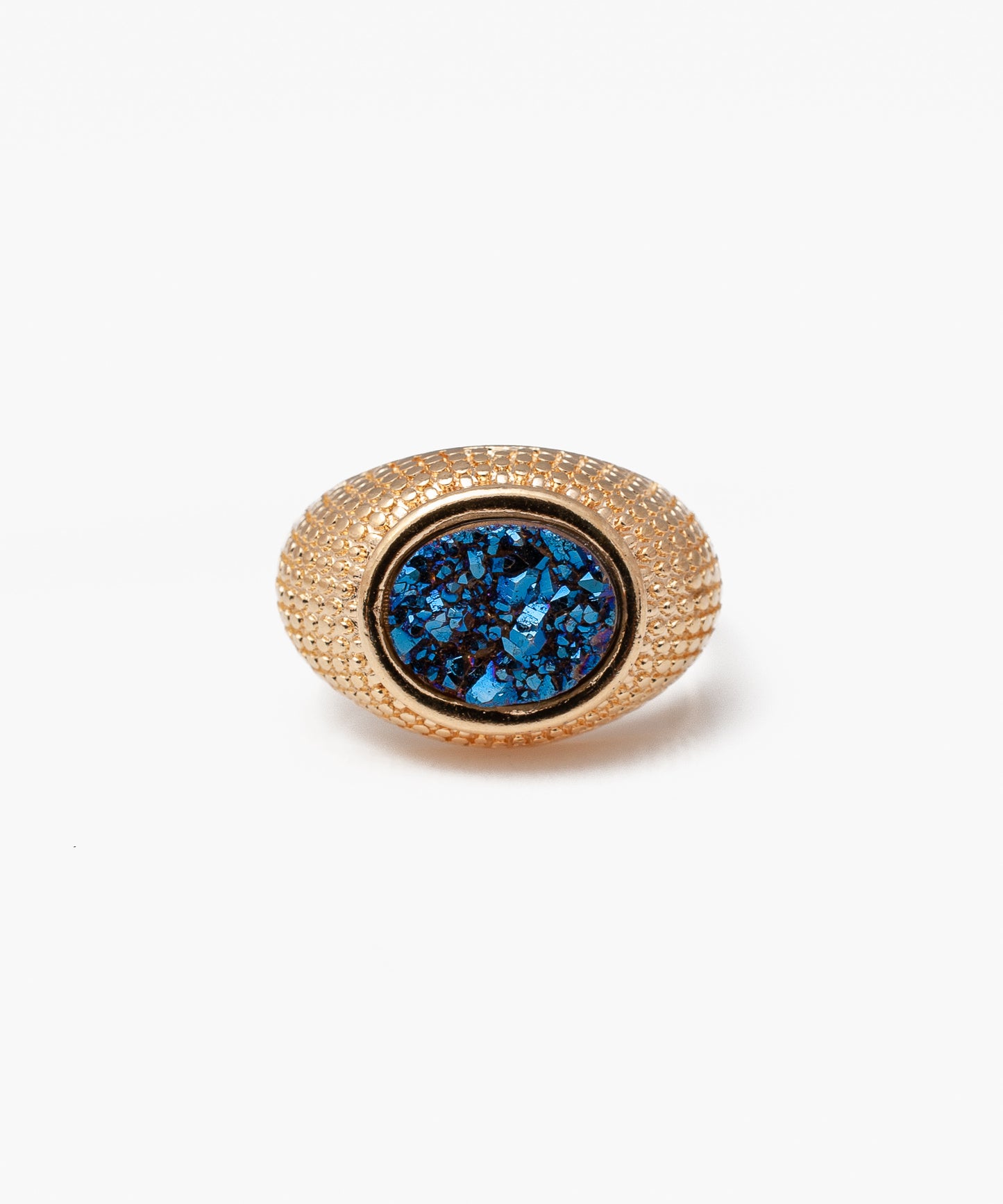 Anillo HEDRA Drusa Metalizada azul Baño Oro 18k