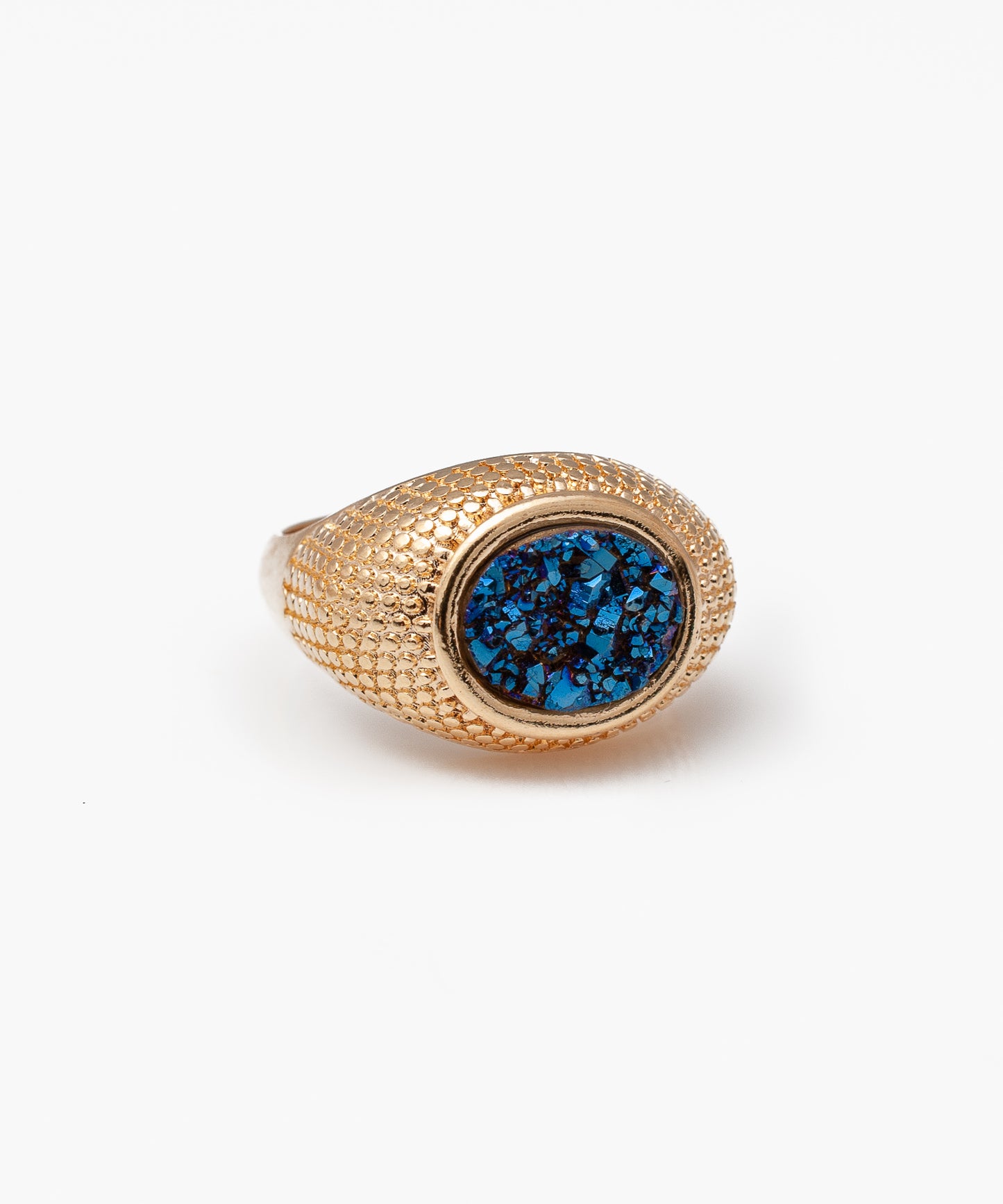 Anillo HEDRA Drusa Metalizada azul Baño Oro 18k