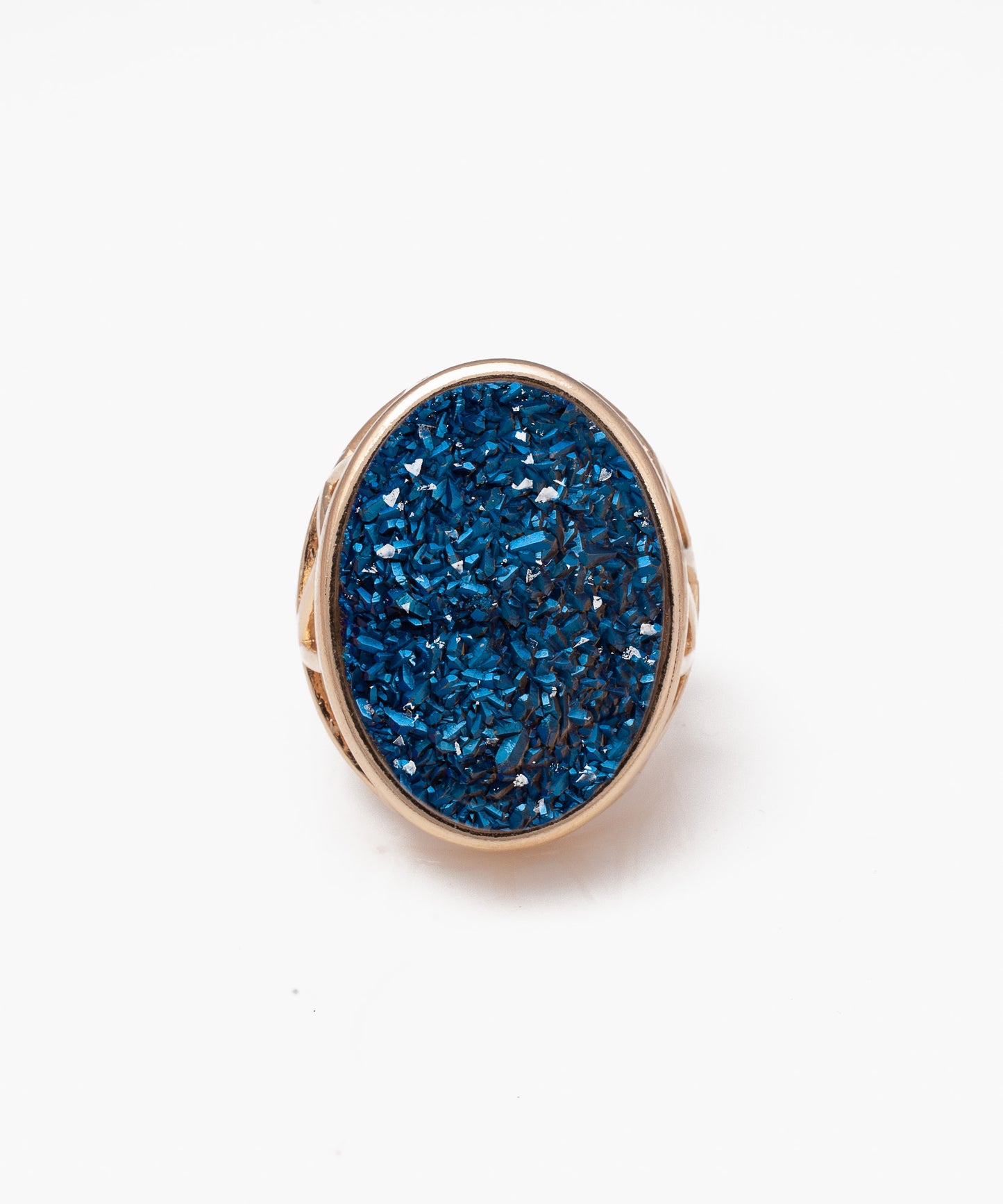 Anillo KALOS Drusa Metalizada azul y Baño Oro 18k