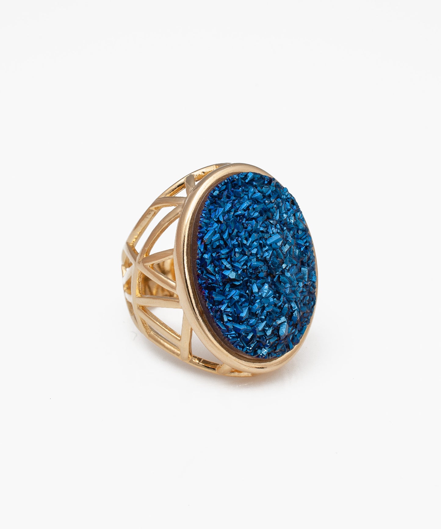 Anillo KALOS Drusa Metalizada azul y Baño Oro 18k