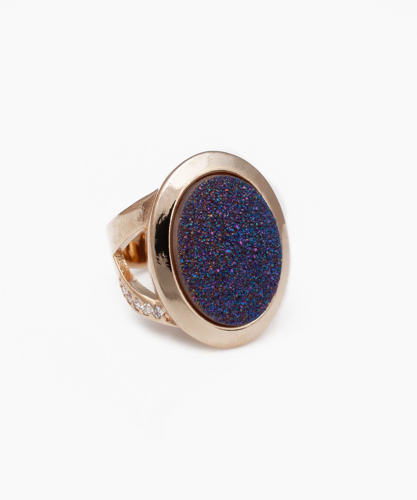 Anillo HALOS Drusa Metalizada azul y Baño Oro 18k
