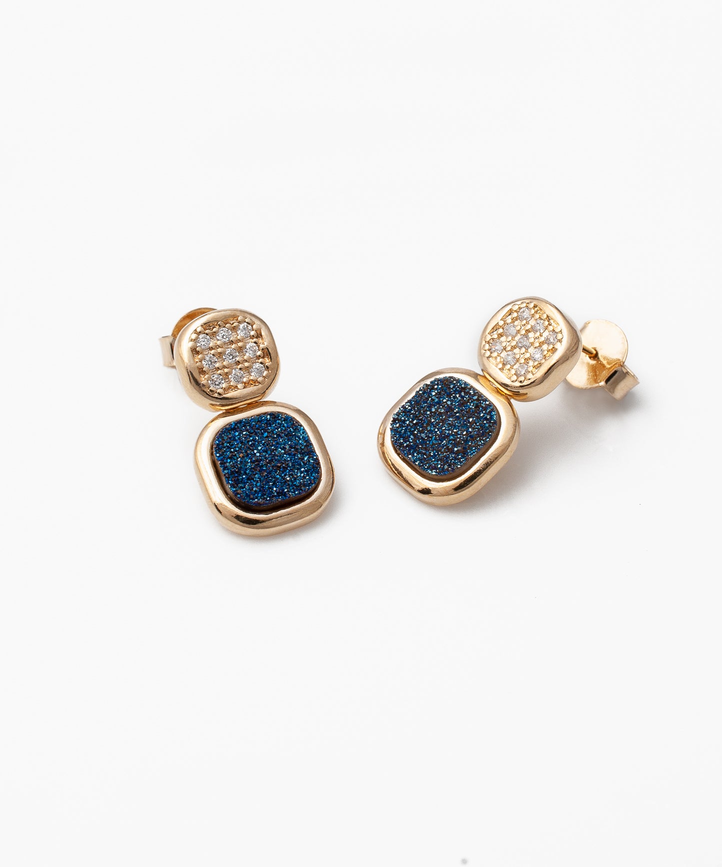 Aros GENNAN Drusa Metalizada azul y Baño Oro 18k