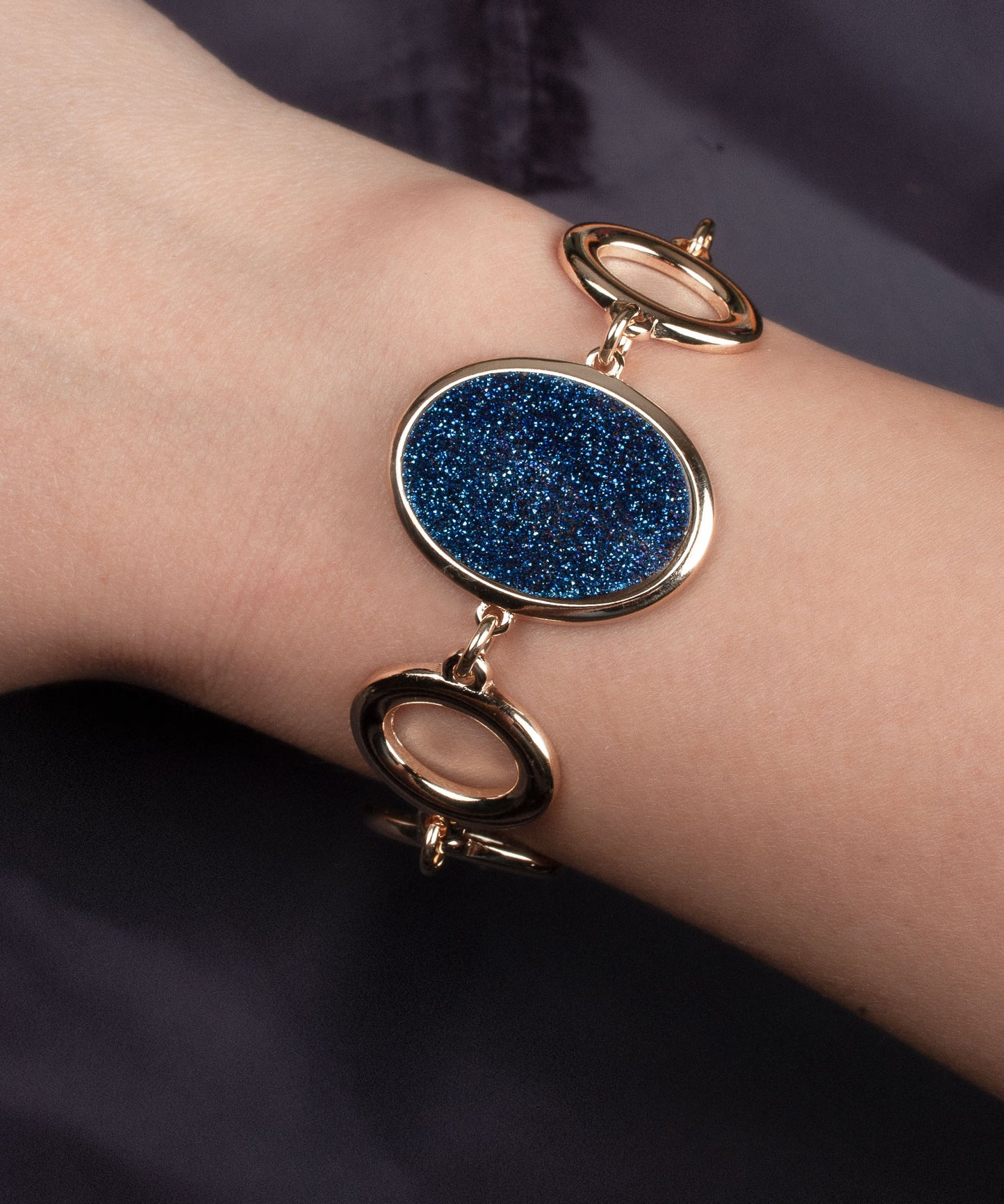 Pulsera KHRONOS Drusa Metalizada azul y Baño Oro 18k