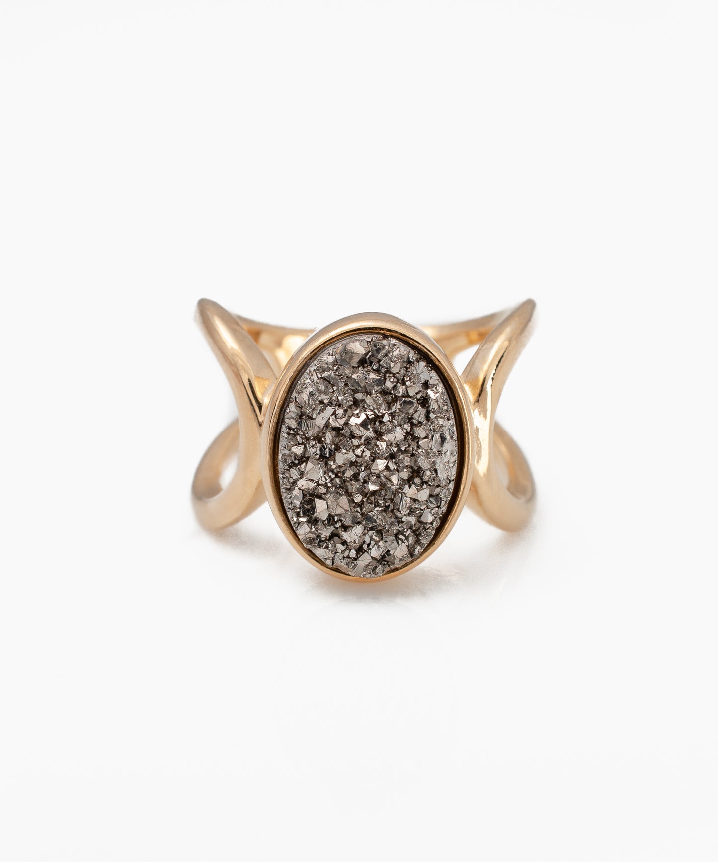 Anillo UNDA Drusa Metalizada Titanio y Baño Oro 18k