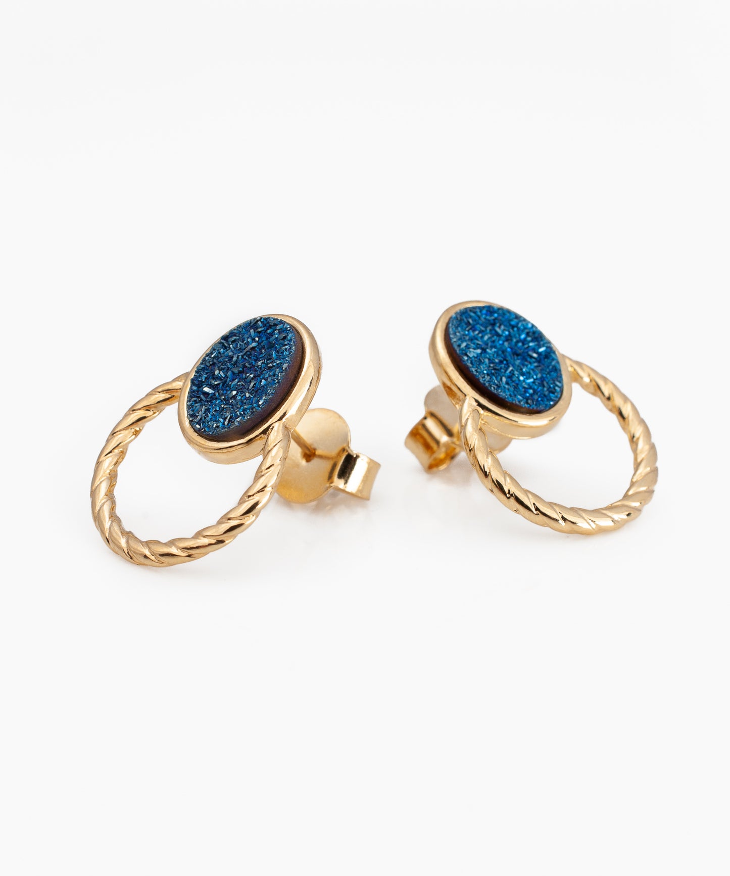 Aros EIDOS Drusa Metalizada azul y Baño Oro 18k