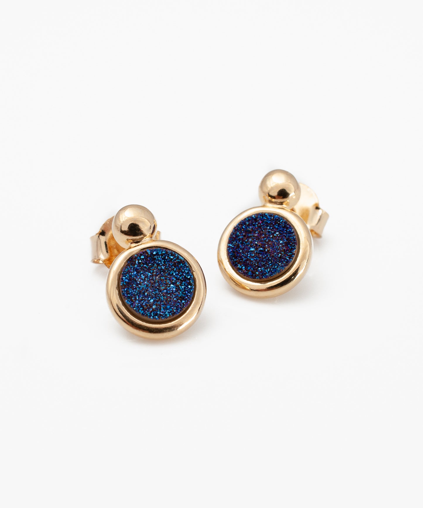 Aros LUMEN Drusa Metalizada azul y Baño Oro 18k