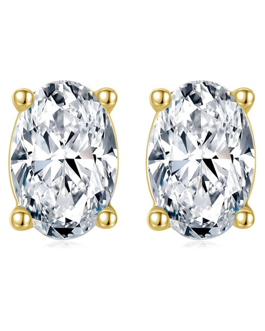 Aros de Plata 925 Bañados en Oro de 14 K y Cristal Swarovski de 4x6mm