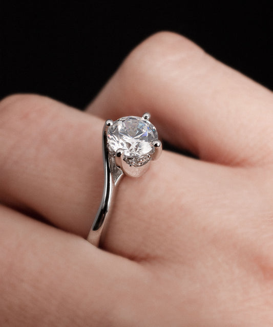 Anillo solitario TU Y YO Plata Italiana 925 Rodinada 6mm